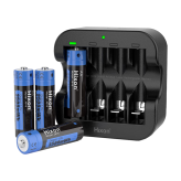 Hixon 4er-Pack wiederaufladbare Lithium-AA-Batterien mit Ladegerät (1,5 V Konstantspannung, 3500 mAh)